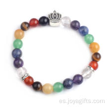 Venta por mayor colorido Chakra elástico perlas Pulseras con Charms pulsera de Buddha León